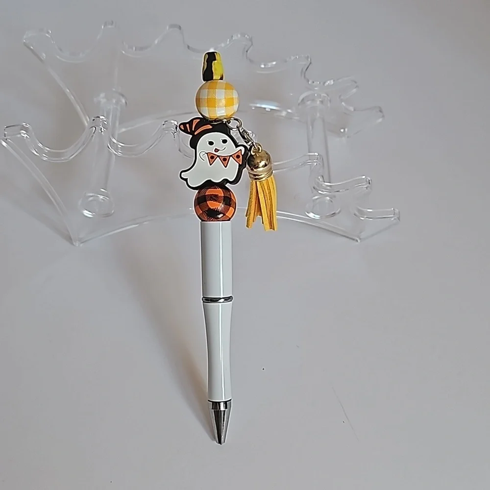 Hand Crafted 3-Set Pens Black Ink Beaded Fall Halloween Sunflower Harvest Design